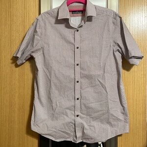 Hart Schaffner Marx Medium short sleeve button up dress shirt grey orange